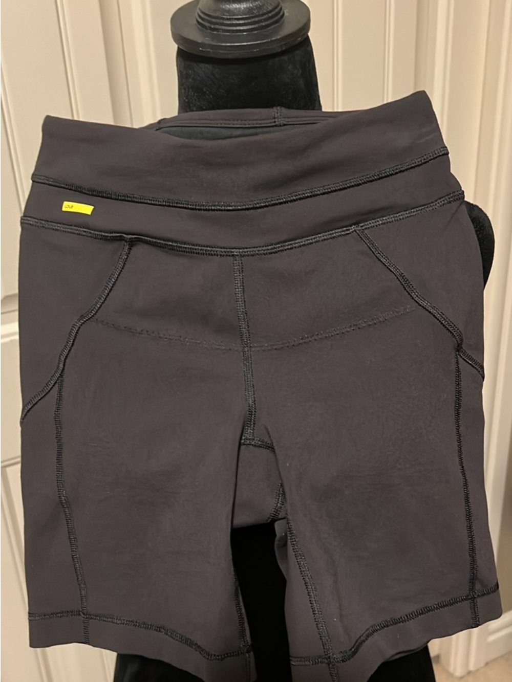 Lole Black Bike Shorts with Yellow Logo Accent